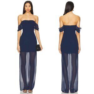 NEW Amanda Uprichard Darien Maxi Dress Navy Dark Blue Formal Off Shoulder Gown S